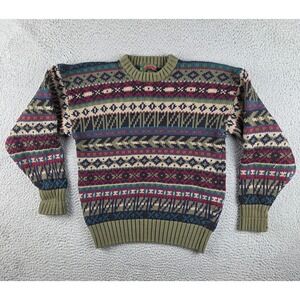 Vintage Boston Traders Sweater Mens M Abstract Aztec Fair Isle Chunky Cotton